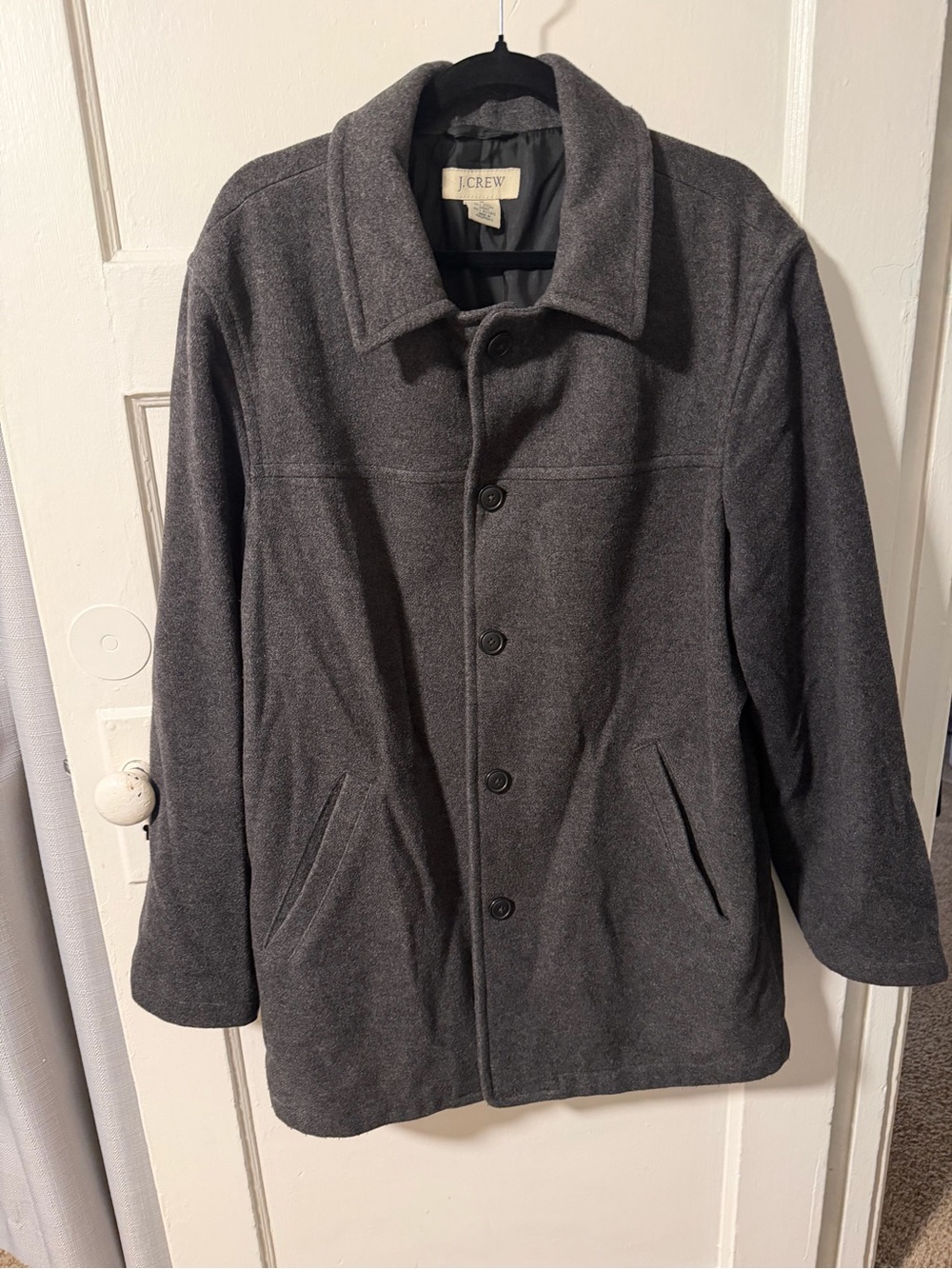 J. Crew Men’s Charcoal Grey Wool Blend Coat Size Medium Winter Classic